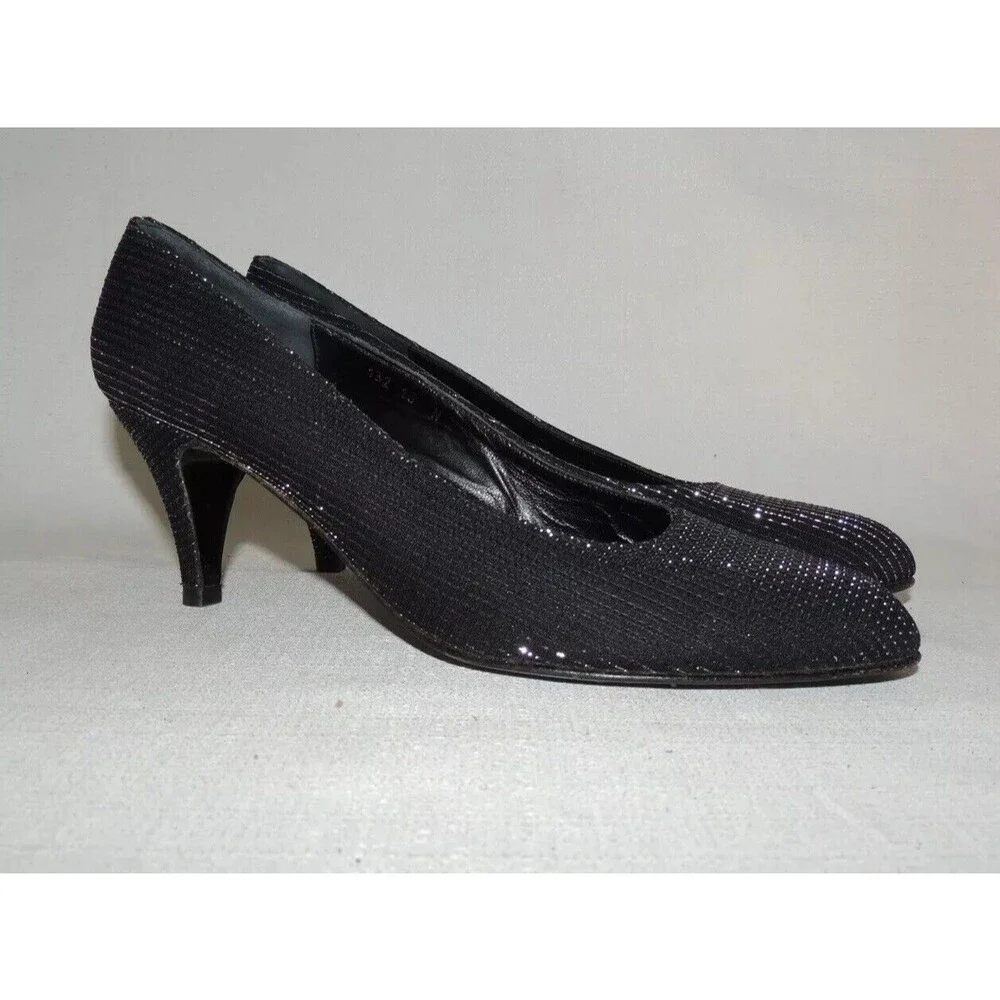 Pappagallo Pumps Women 10 N Black‎ Silver Metallic Italian Heels Evening Glam